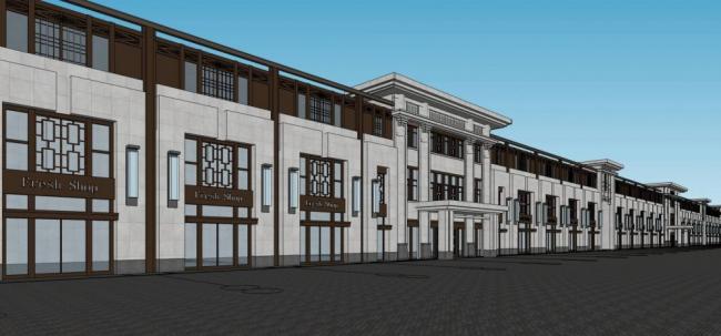 Sketchup商业模型|商业裙房，新古典风格