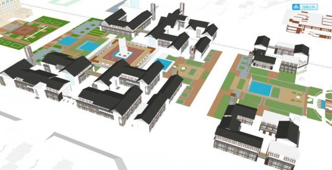 Sketchup商业模型|商业街，新中式风格