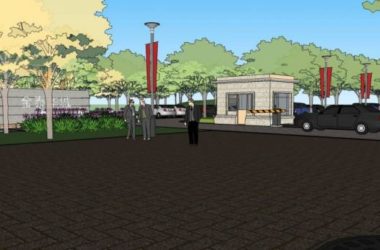 Sketchup景观模型|入口景观，城市小品，单层，保安室，停车场，路灯，现代风格-BIM建筑网