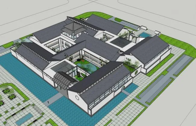 Sketchup文化模型|江南文化博物馆，单层，中式风格