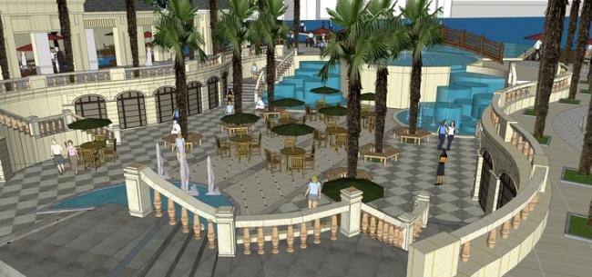 Sketchup景观模型|商业建筑，会所景观，古典风格，水景，小品