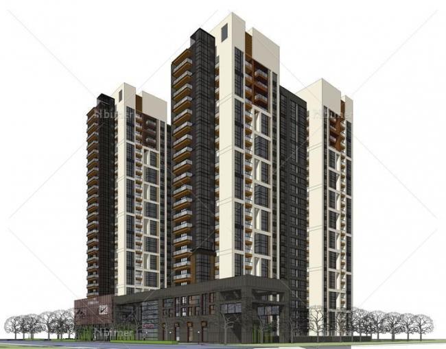 Sketchup住宅模型|高层住宅，底层商业，现代风格，商住楼，居住建筑