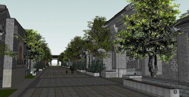 Sketchup住宅模型|住宅院落，中式风格，居住建筑
