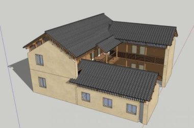 Sketchup住宅模型|别院，中式风格，居住建筑-BIM建筑网