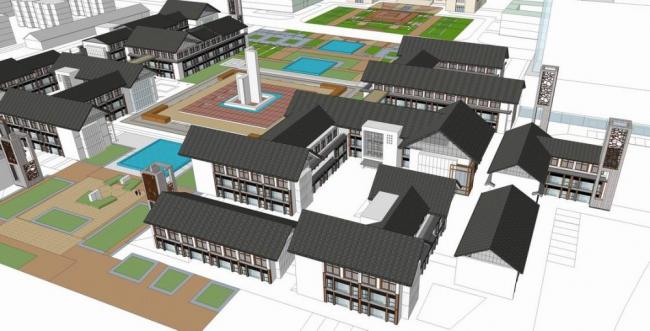 Sketchup商业模型|多层商业街，中式风格