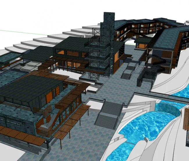Sketchup酒店模型|山地酒店，旅馆，会所，现代风格