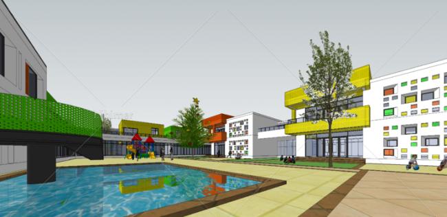 Sketchup学校模型|幼儿园，教育建筑，现代风格