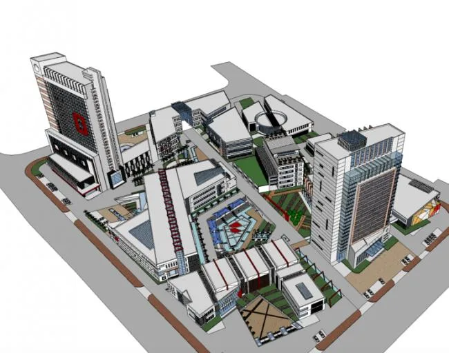 Sketchup综合体模型|城市综合体规划，购物中心，高层写字楼，办公酒店，公寓，现代风格