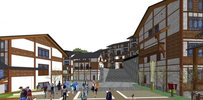Sketchup酒店模型|民族风吊脚楼，酒店建筑群，商业建筑，山地，新中式风格