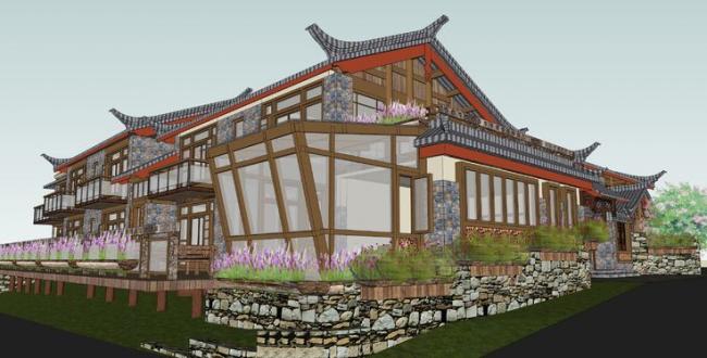 Sketchup住宅模型|古镇草居建筑，多层住宅，中式风格