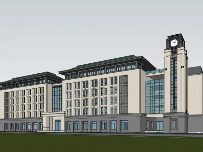 Sketchup学校模型|多层学校，小学，新古典风格，教育建筑