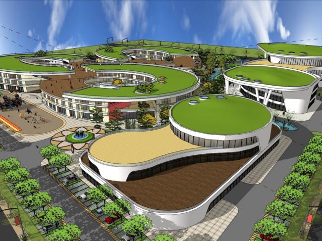 Sketchup学校模型|多层幼儿园，现代风格，教育建筑