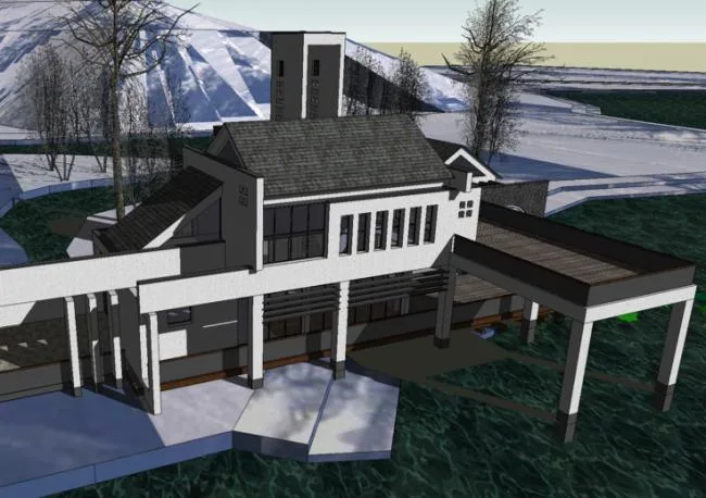 Sketchup商业模型|会所，售楼处，徽派，湖景，中式风格