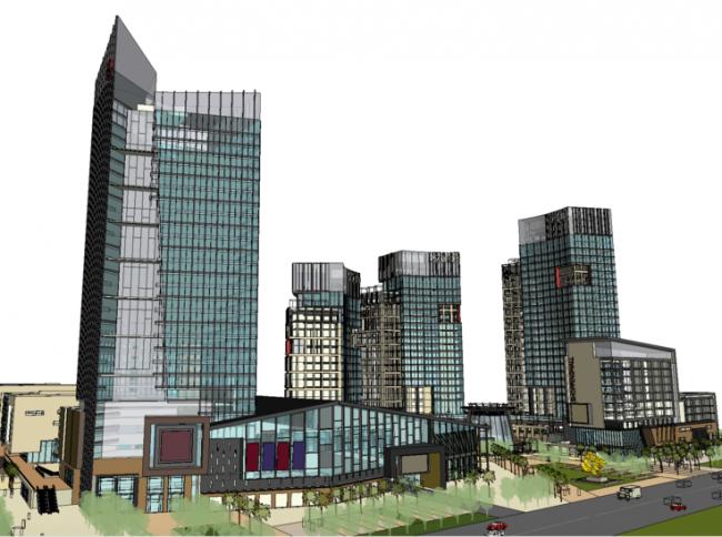 Sketchup综合体模型|大型城市商业综合体，多层高层混合，写字楼，公寓，步行街，购物中心，现代风格