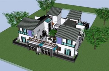 Sketchup住宅模型|多层四合院，居住建筑，新中式风格-BIM建筑网