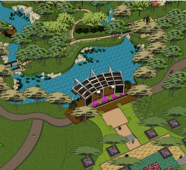 Sketchup景观模型|住宅小区，景观园林，现代风格
