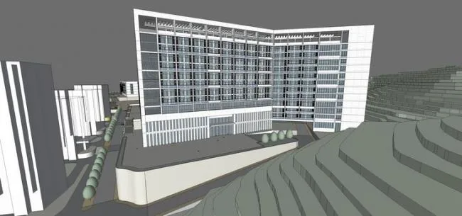 Sketchup医院模型|高层医院，医疗建筑，天井，山地，现代风格
