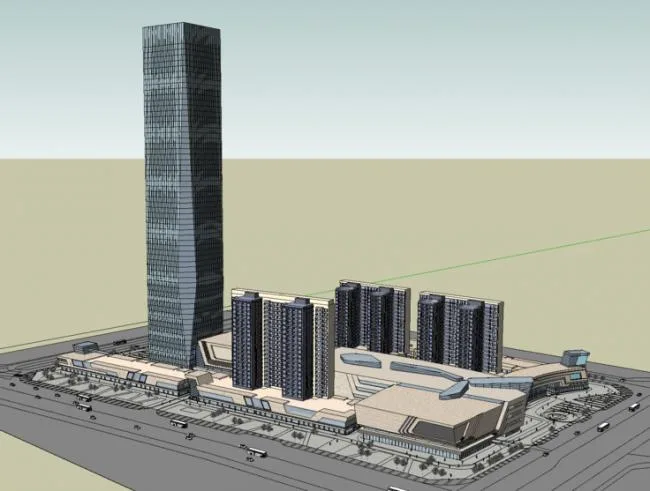 Sketchup综合体模型|超高层商业综合体，现代风格，住宅公寓，写字楼，购物中心