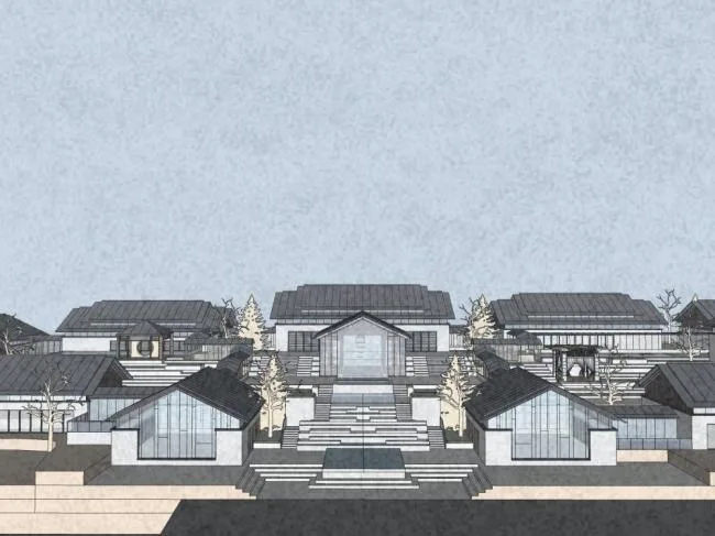 Sketchup商业模型|商业街，中式风格