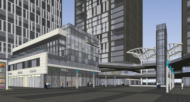 Sketchup办公模型|高层写字楼，办公，现代风格，底层商业，商业裙房