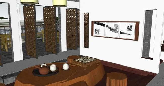 Sketchup商业模型|餐厅，商业建筑，中式徽派风格，院落，庭院景观