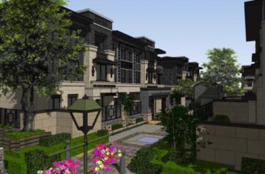 Sketchup住宅模型|多层住宅小区，中式风格，水景，庭院中心景观，别墅，居住建筑-BIM建筑网