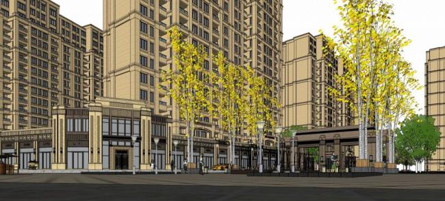 Sketchup住宅模型|高层住宅小区，居住建筑，商业裙房，新古典风格