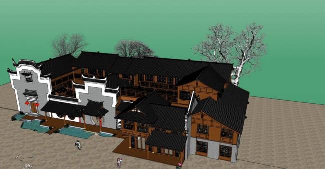 Sketchup商业模型|多层会所，商业建筑，中式风格