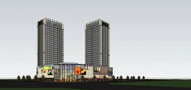 Sketchup综合体模型|高层商业综合体，酒店办公，商场，商业裙房，现代风格