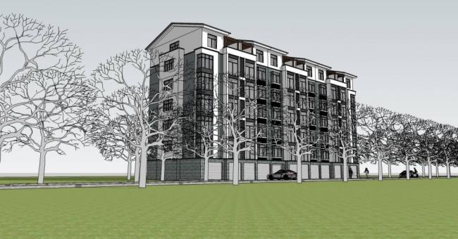 Sketchup住宅模型|多层住宅，居住建筑，花园洋房，中式风格