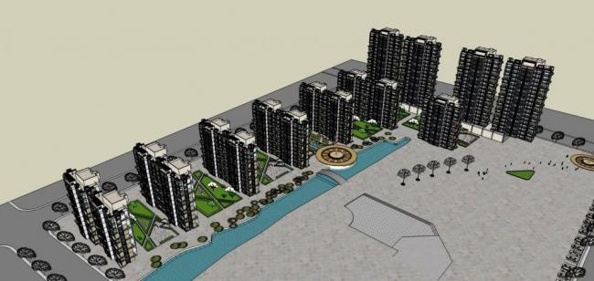 Sketchup住宅模型|小高层住宅楼，居住建筑，现代风格