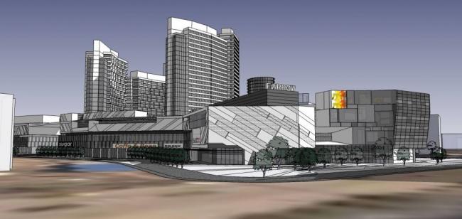 Sketchup住宅模型|高层住宅区，现代风格，居住建筑，多层商场，商业裙房