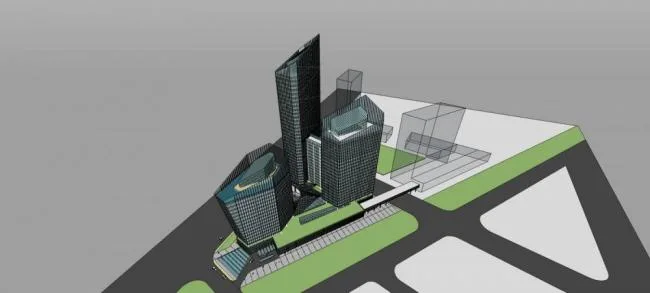 Sketchup综合体模型|超高层商业综合体，办公酒店，商业裙房，现代风格