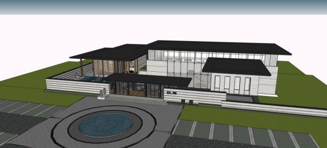 Sketchup商业模型|会所，新中式风格，商业建筑，现代风格