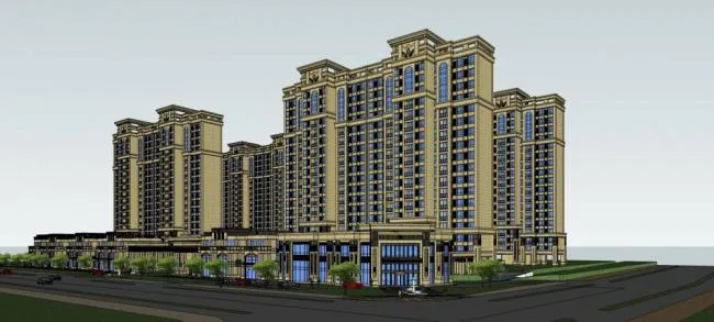 Sketchup住宅模型|商业住宅小区，新古典风格，底层商业，居住建筑