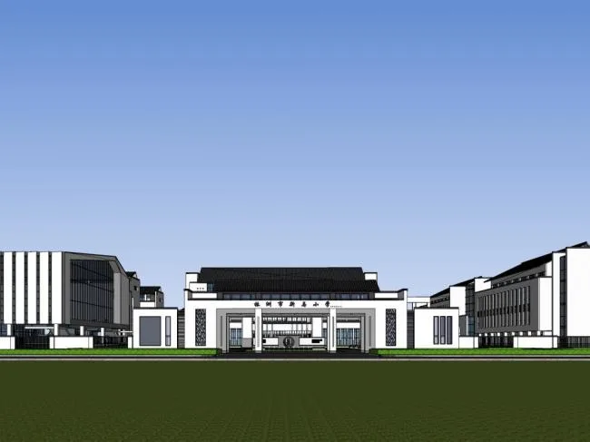 Sketchup学校模型|多层学校，校园，教育建筑，新中式风格