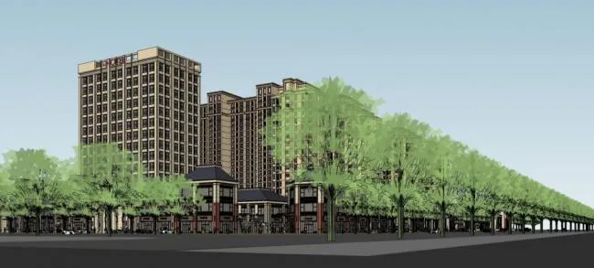 Sketchup住宅模型|高层住宅，小区，居住建筑，多层商场，商业裙房，法式，古典风格，底层商业