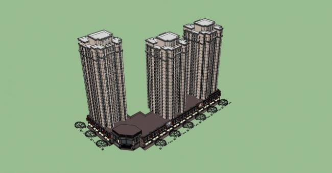 Sketchup住宅模型|高层住宅，小区，商业裙房，底层商业，居住建筑，古典风格