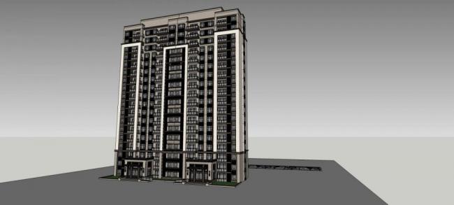 Sketchup住宅模型|高层住宅楼，中式风格，居住建筑