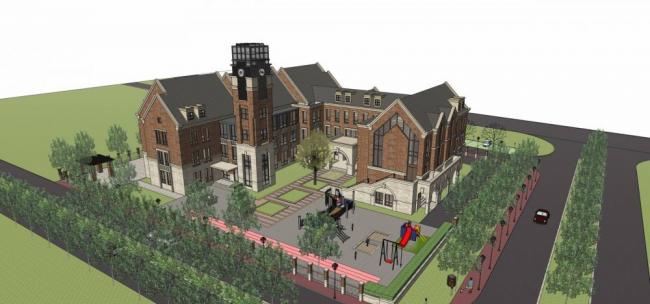 Sketchup学校模型|多层幼儿园，教育建筑，文教卫生，英式，古典风格