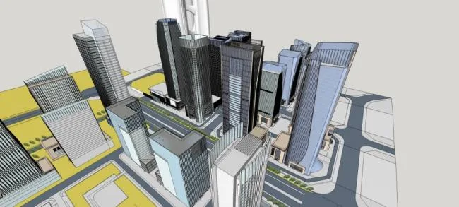 Sketchup综合体模型|超高层金融中心，行政办公，商业酒店，商场，对外交通，道路广场，市政设施