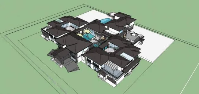 Sketchup商业模型|多层会所，商业建筑，中式风格