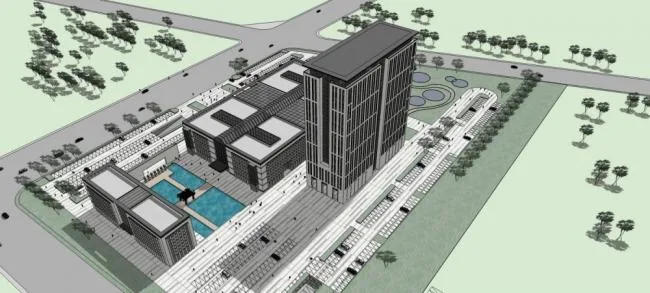 Sketchup医院模型|丹阳市中医院方案二，高层医院，现代风格，医疗建筑