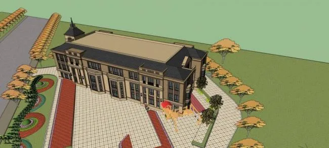 Sketchup学校模型|多层幼儿园，古典风格，教育建筑，简欧风格