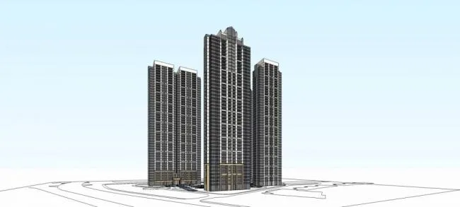 Sketchup住宅模型|高层住宅楼，小区，现代风格，居住建筑