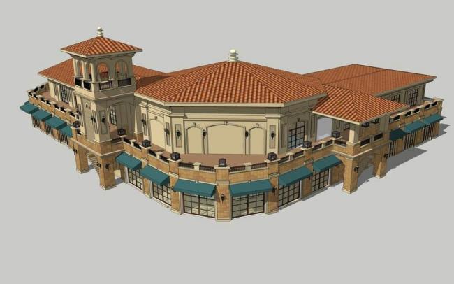 Sketchup商业模型|转角商业楼，西班牙，古典风格
