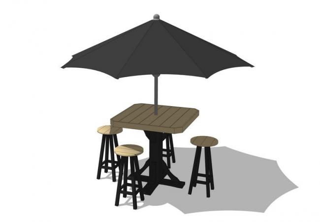 Sketchup素材模型|户外阳伞，桌椅