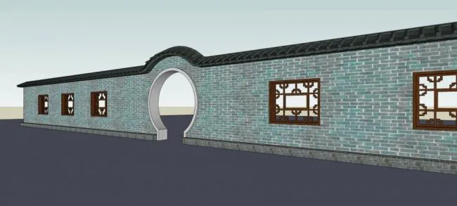 Sketchup素材模型|围墙，景观，入口，中式风格，建筑构件