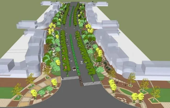Sketchup景观模型|街道景观，人行道，马路边景观，路灯，道路景观