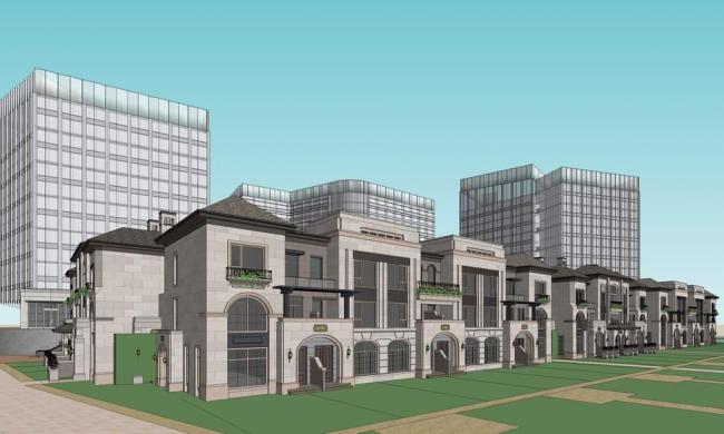 Sketchup商业模型|新古典商业街，多层办公楼